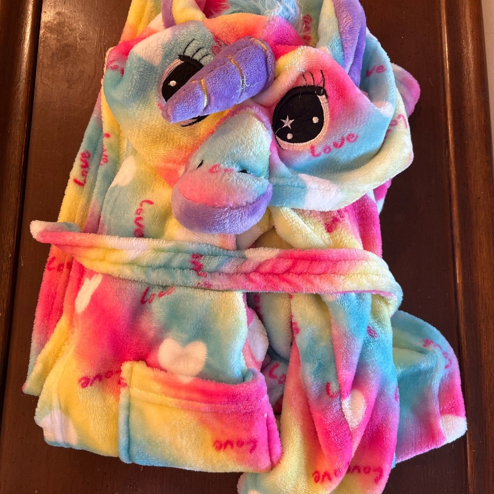 Rainbow Unicorn Plush Hooded Robe - Multicolor